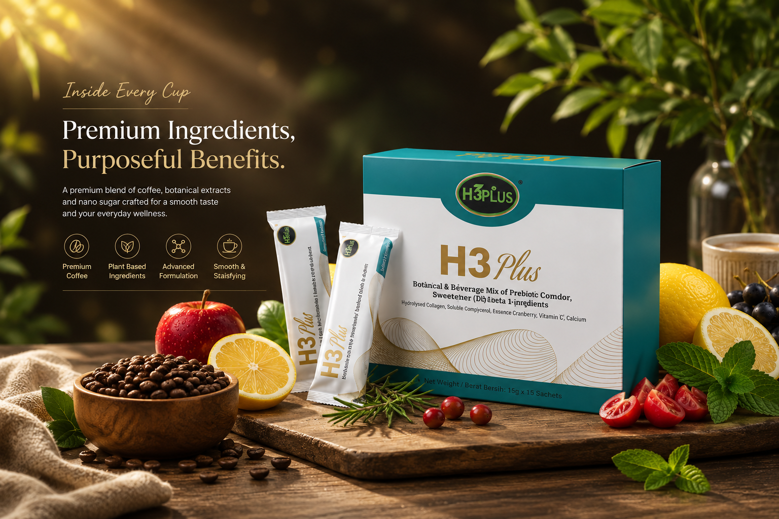 H3Plus botanical beverage mix with lemon and mint