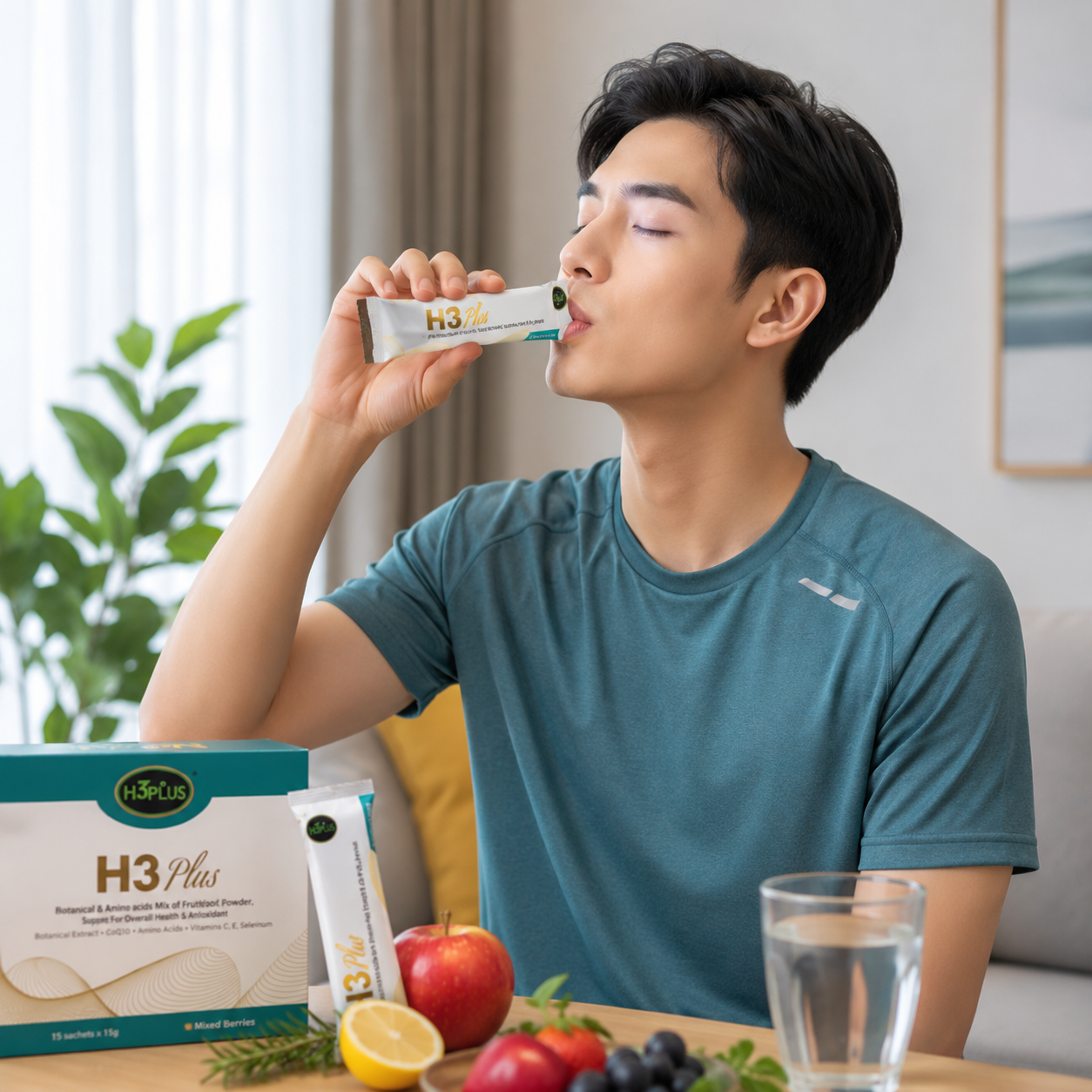 H3Plus botanical beverage being prepared with water
