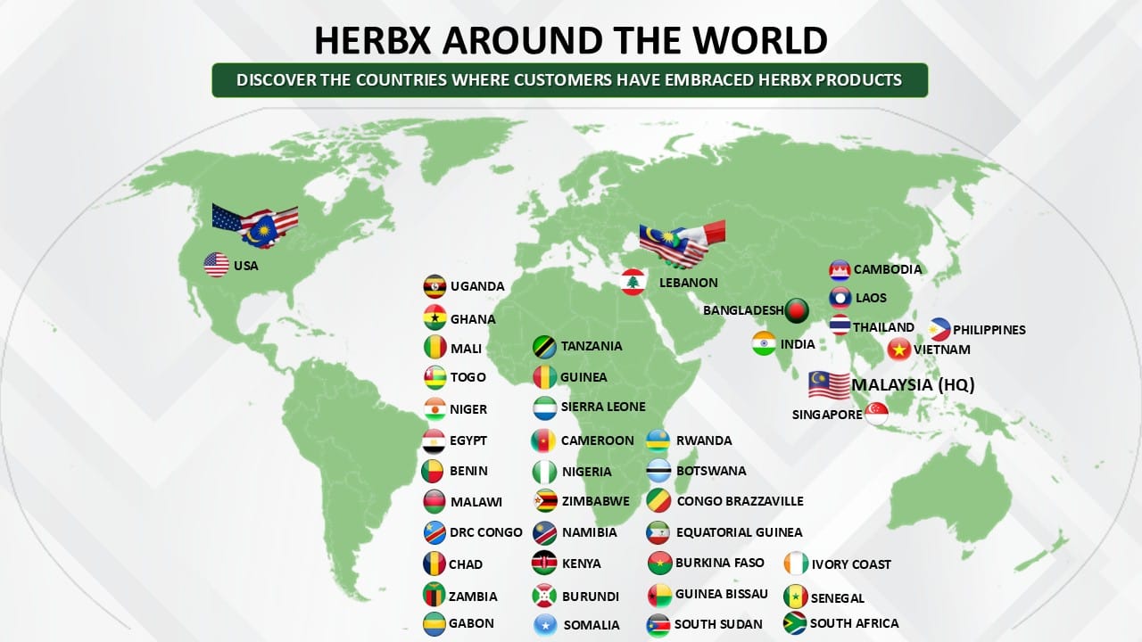 Map showing countries around the world where customers have embraced HERBX products